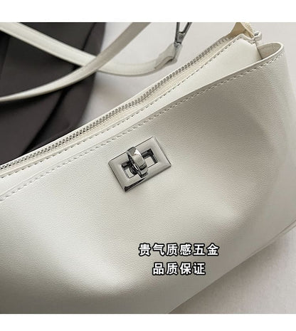 Lock Leather Twist Faux Crossbody Bag