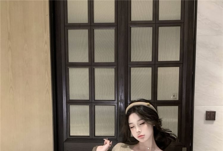 / Elbow-Sleeve Sheath Mini Dress Camisole Plain Top