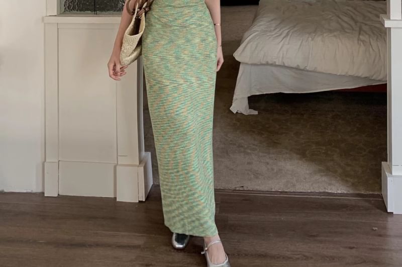 High / Knit Top Rise Skirt Camisole Maxi Melange Pencil