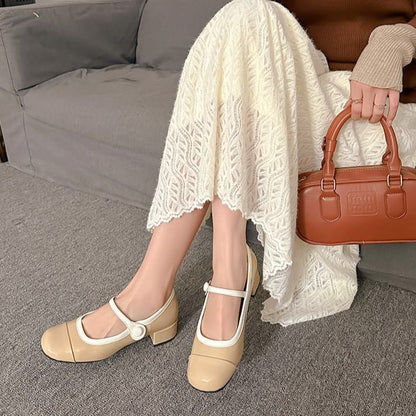 Contrast Block Mary Trim Heel Pumps Jane