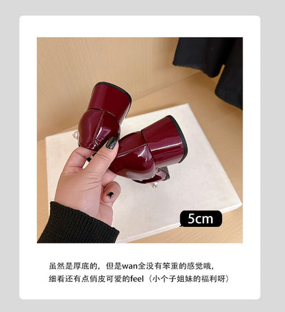 Round Jane Mary Block Toe Heel Pumps