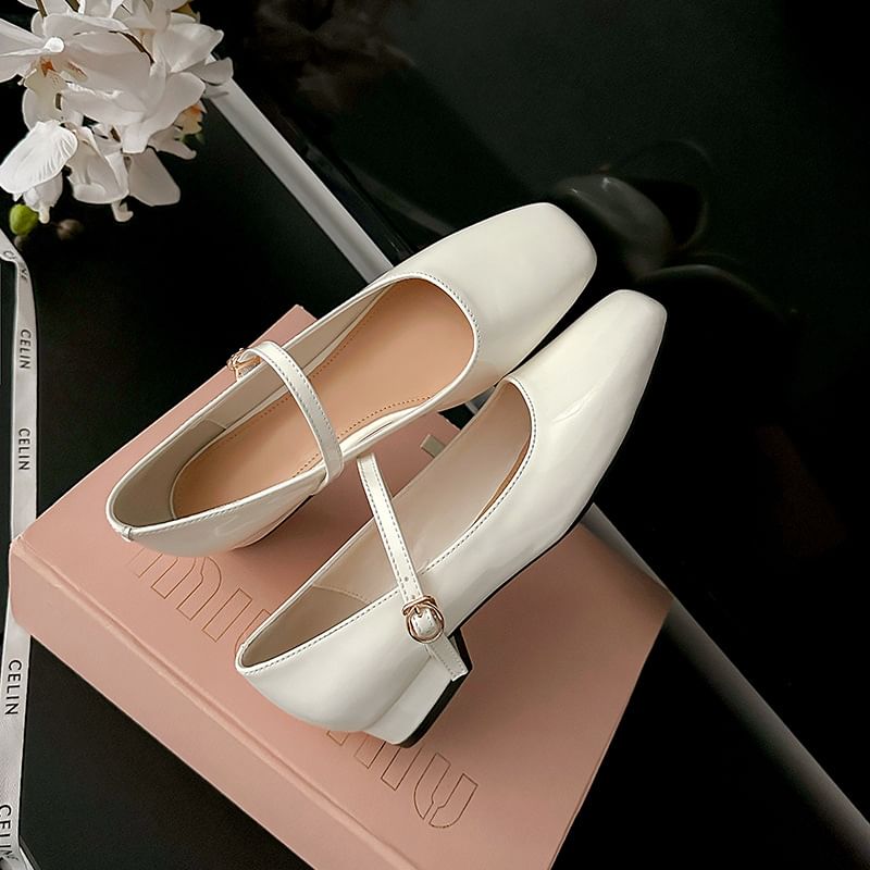 Heel Shoes Jane Square Chunky Mary Toe