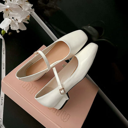 Heel Shoes Jane Square Chunky Mary Toe