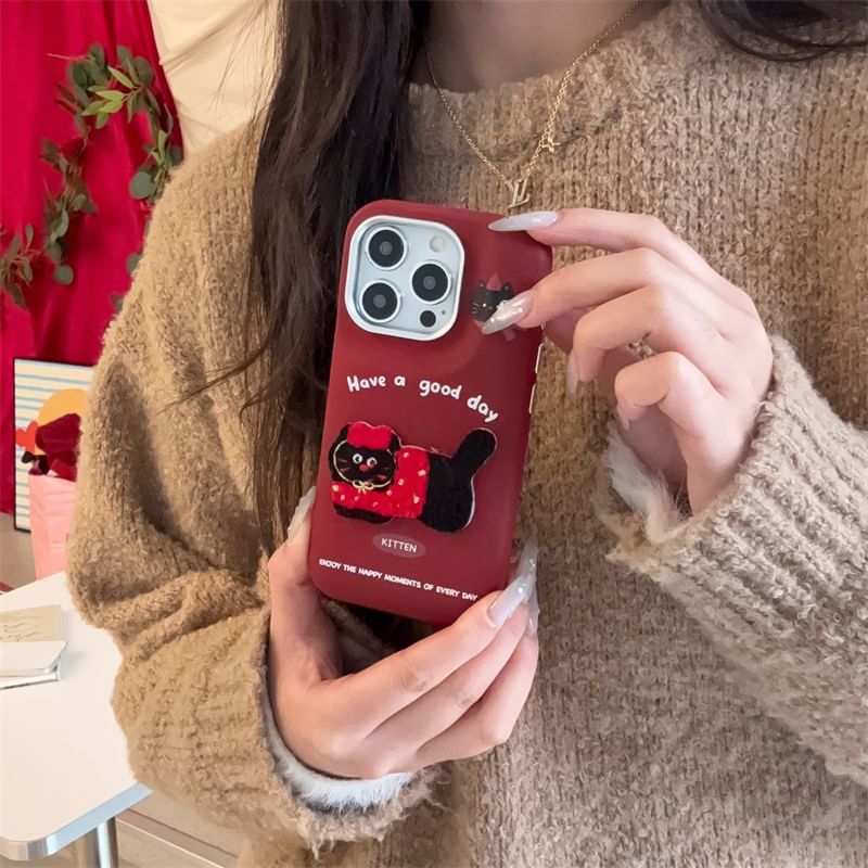 Case Phone Cat Embroidered