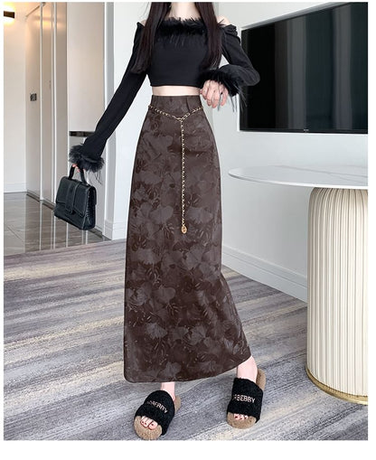 Floral Rise Midi High Skirt A-Line