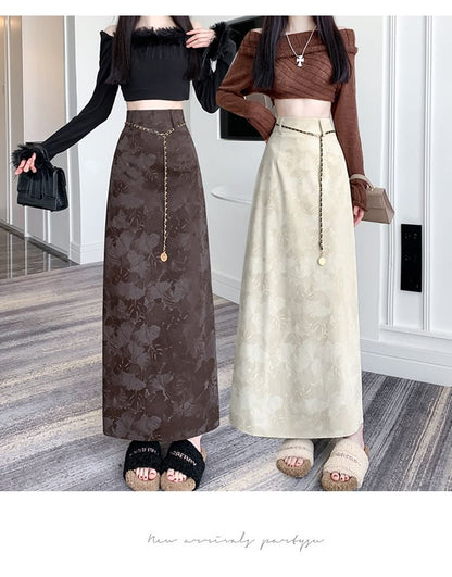 Floral Rise Midi High Skirt A-Line