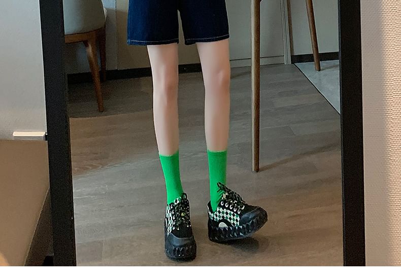 Plain Waist High Shorts Denim