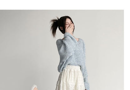 Midi Lace Waist Skirt Panel A-Line High Plain