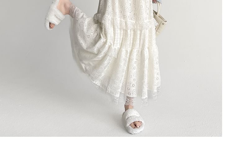 Midi Lace Waist Skirt Panel A-Line High Plain