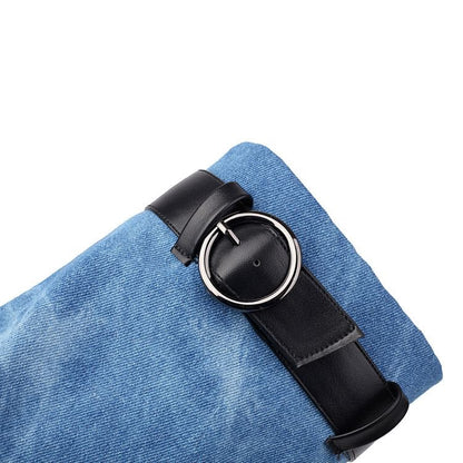 Heel Short Washed Thong Denim Boots Block