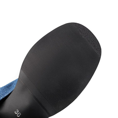 Heel Short Washed Thong Denim Boots Block