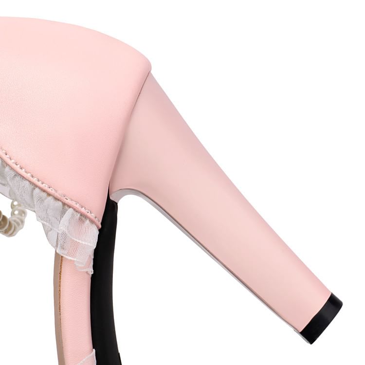 Trim High Ruffle Heel Sandals Pearl Faux