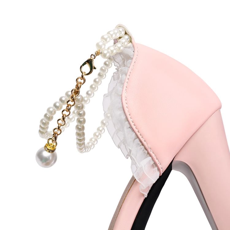 Trim High Ruffle Heel Sandals Pearl Faux