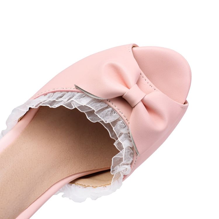 Trim High Ruffle Heel Sandals Pearl Faux