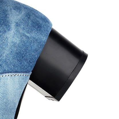 Chunky Washed Denim Boots Tall Heel Thong