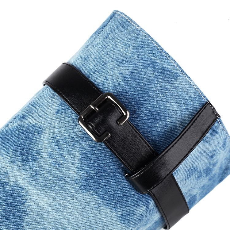 Chunky Washed Denim Boots Tall Heel Thong