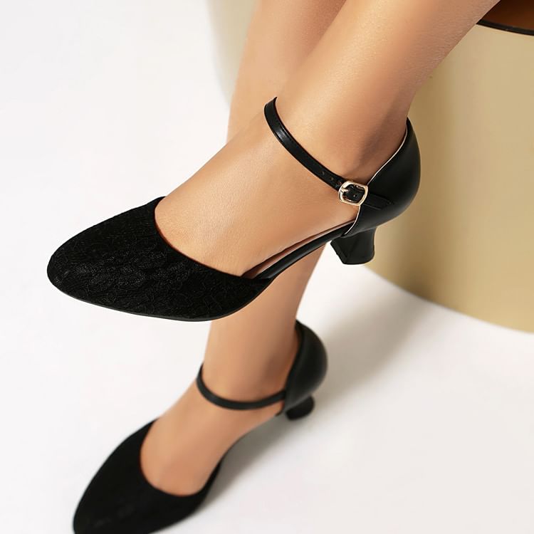 Panel Heel Low Sandals D'Orsay Lace