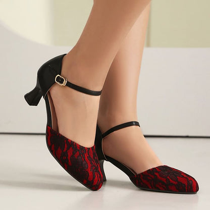 Panel Heel Low Sandals D'Orsay Lace