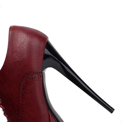 Heel Platform Brogue Stiletto Lace-Up Shoes
