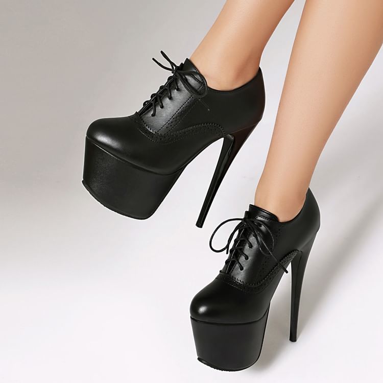 Heel Platform Brogue Stiletto Lace-Up Shoes