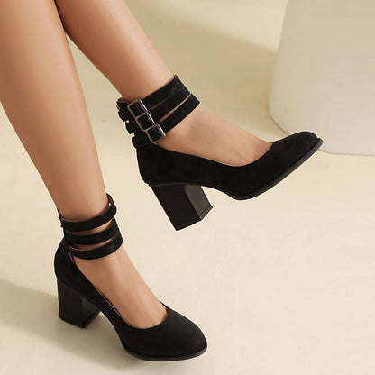 Chunky Jane Pumps Toe Mary Heel Round