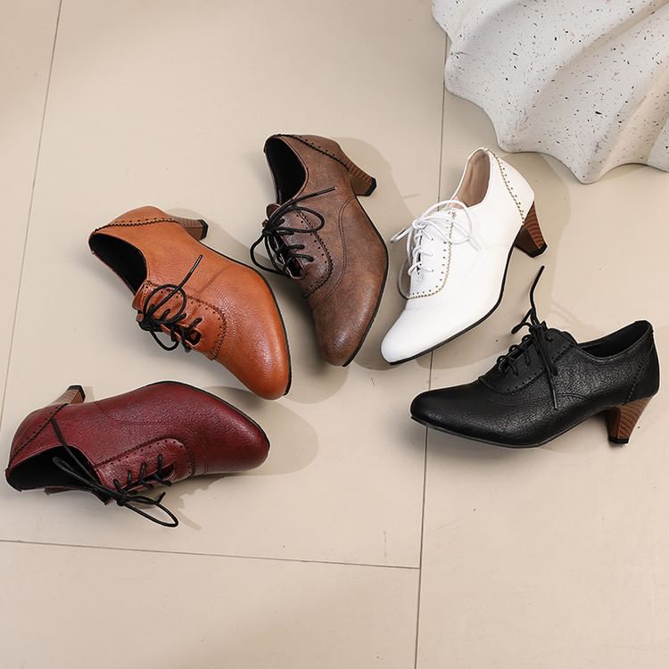 Low Shoes Heel Lace-Up Plain Brogue