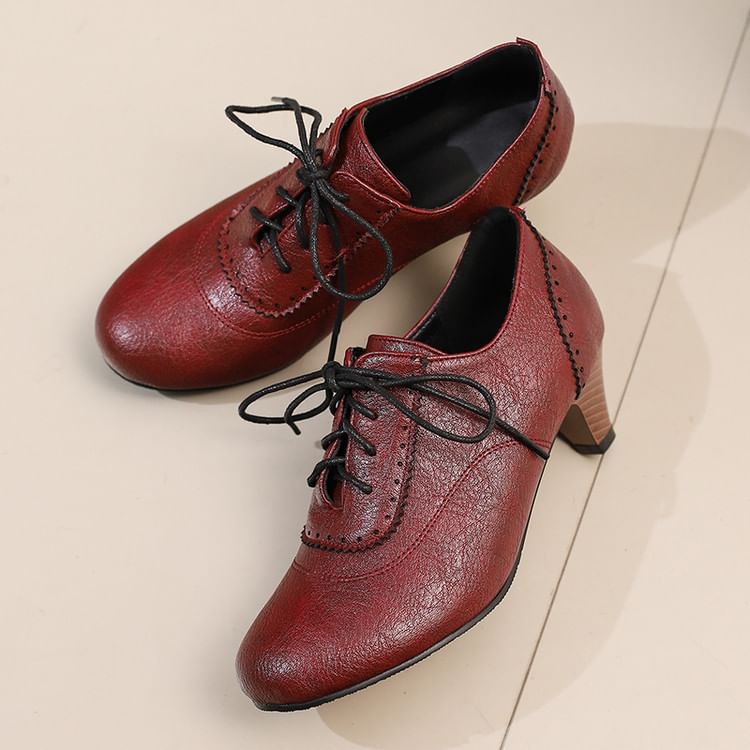 Low Shoes Heel Lace-Up Plain Brogue