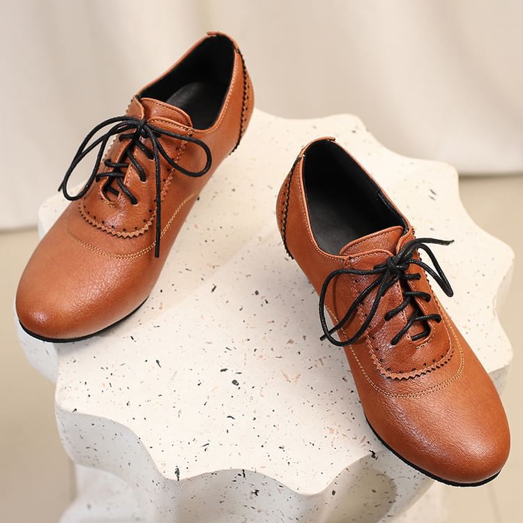 Low Shoes Heel Lace-Up Plain Brogue