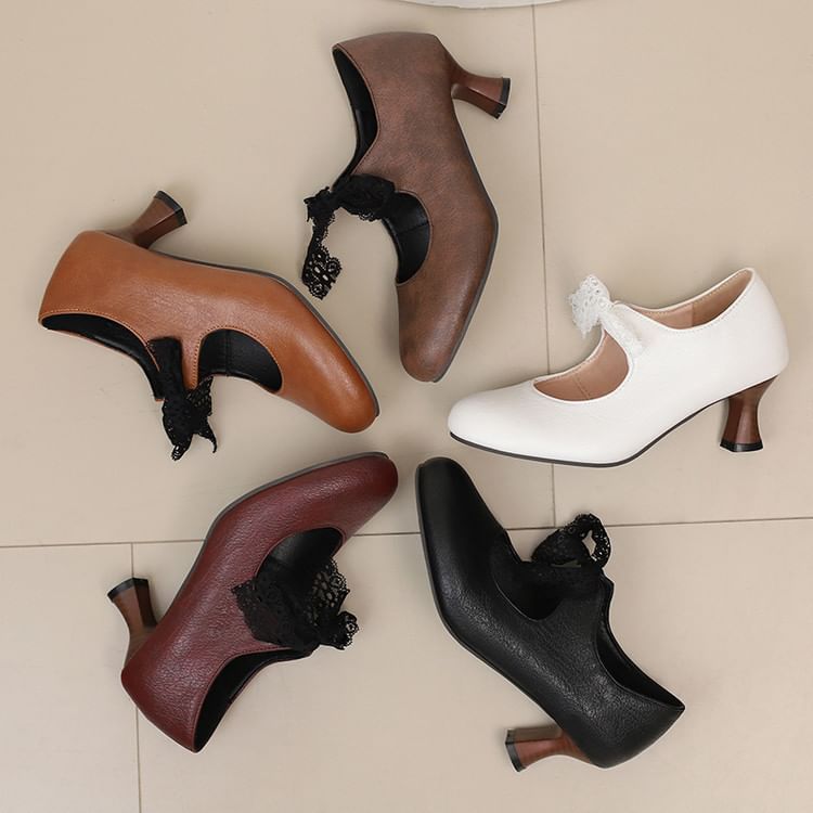 Lace Mary Pumps Jane Low Heel Plain