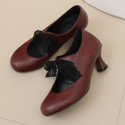 Lace Mary Pumps Jane Low Heel Plain