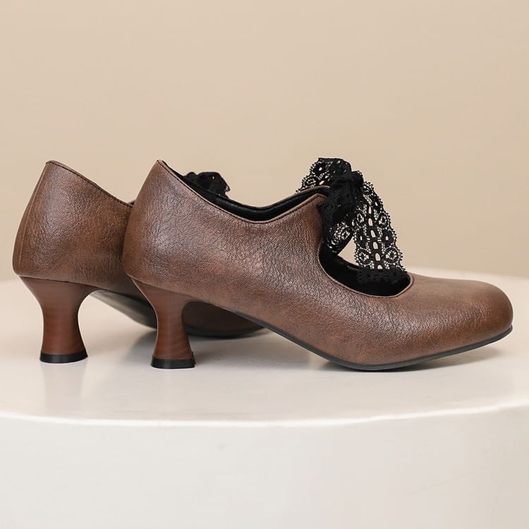 Lace Mary Pumps Jane Low Heel Plain