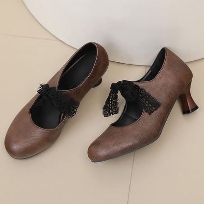 Lace Mary Pumps Jane Low Heel Plain