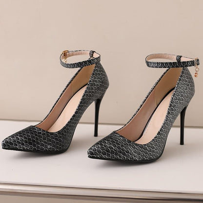Pumps Stiletto Scale Heel Patterned Fish Strap Ankle