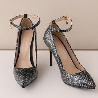 Pumps Stiletto Scale Heel Patterned Fish Strap Ankle