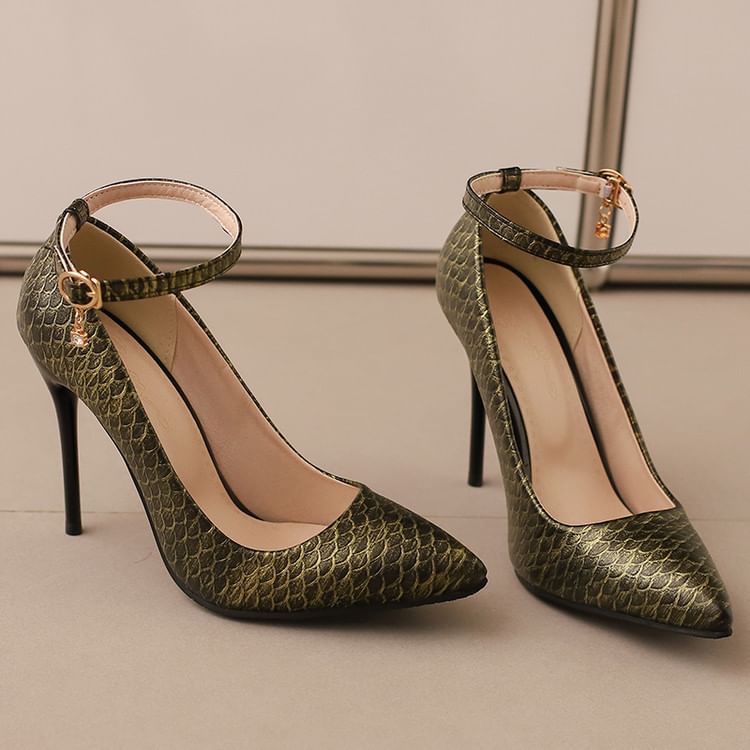 Pumps Stiletto Scale Heel Patterned Fish Strap Ankle