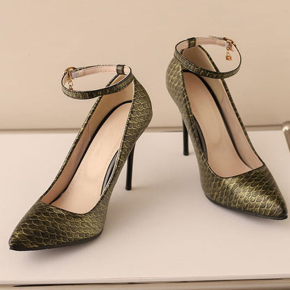 Pumps Stiletto Scale Heel Patterned Fish Strap Ankle