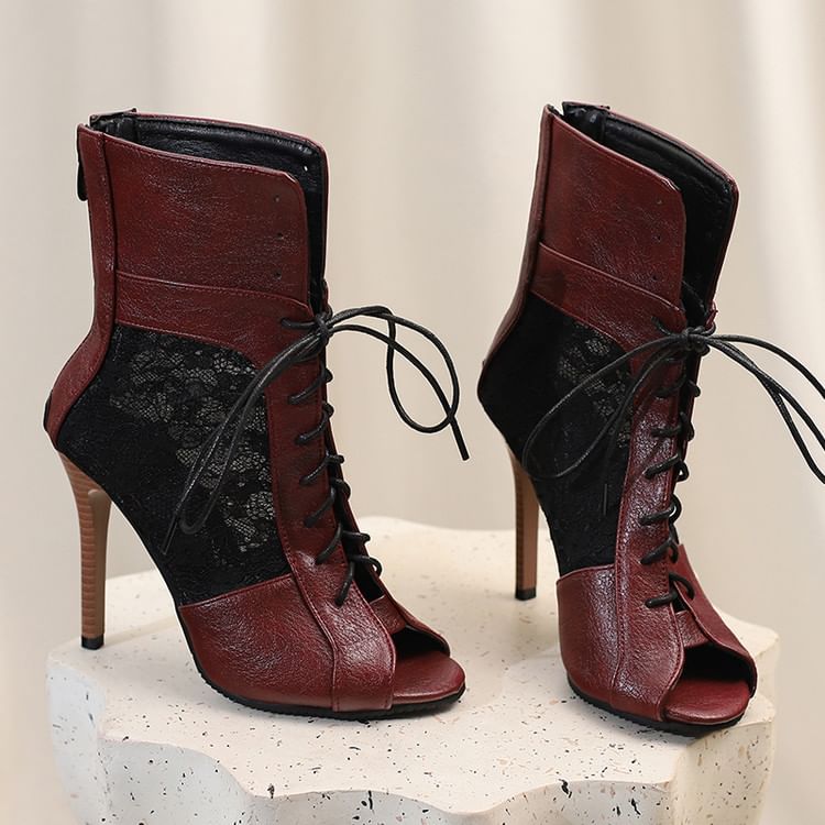 Heel Panel Peep-Toe Lace High Sandals