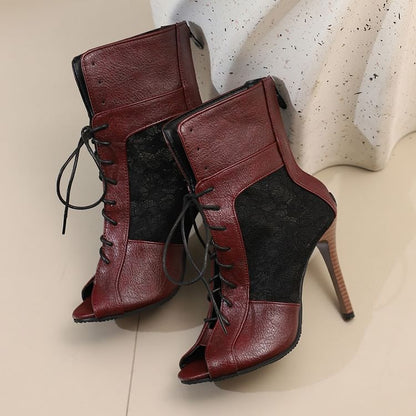 Heel Panel Peep-Toe Lace High Sandals