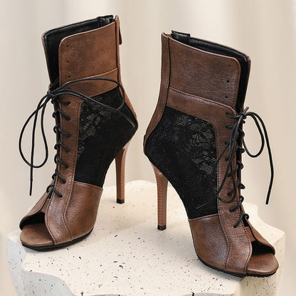 Heel Panel Peep-Toe Lace High Sandals