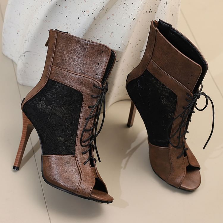 Heel Panel Peep-Toe Lace High Sandals