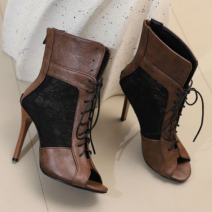 Heel Panel Peep-Toe Lace High Sandals