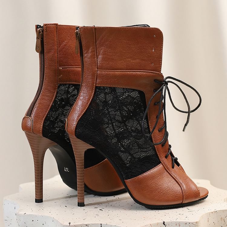 Heel Panel Peep-Toe Lace High Sandals