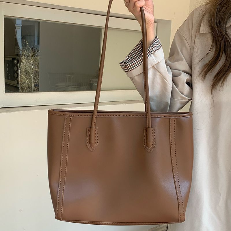 Bag Plain Faux Tote Leather