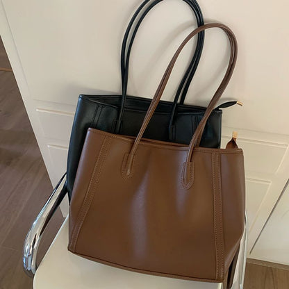 Bag Plain Faux Tote Leather