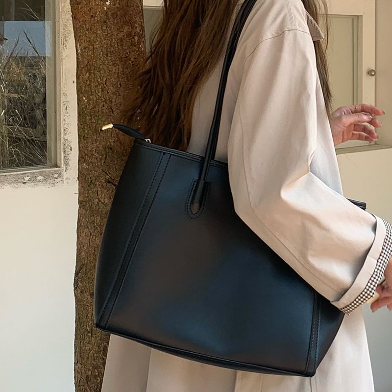 Bag Plain Faux Tote Leather