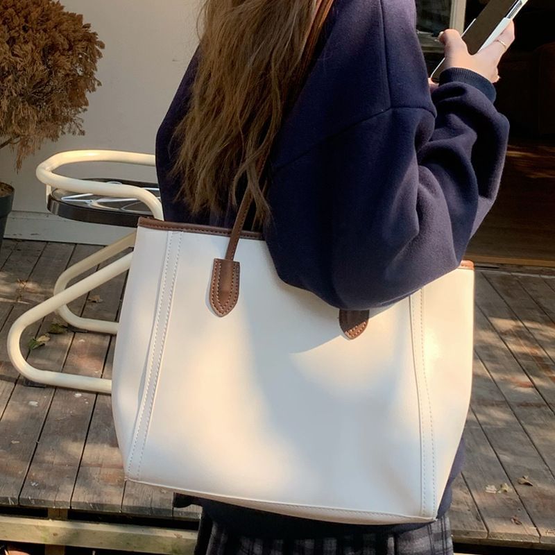 Bag Plain Faux Tote Leather