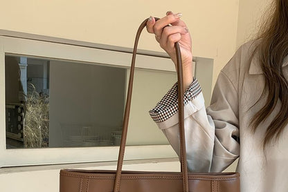 Bag Plain Faux Tote Leather