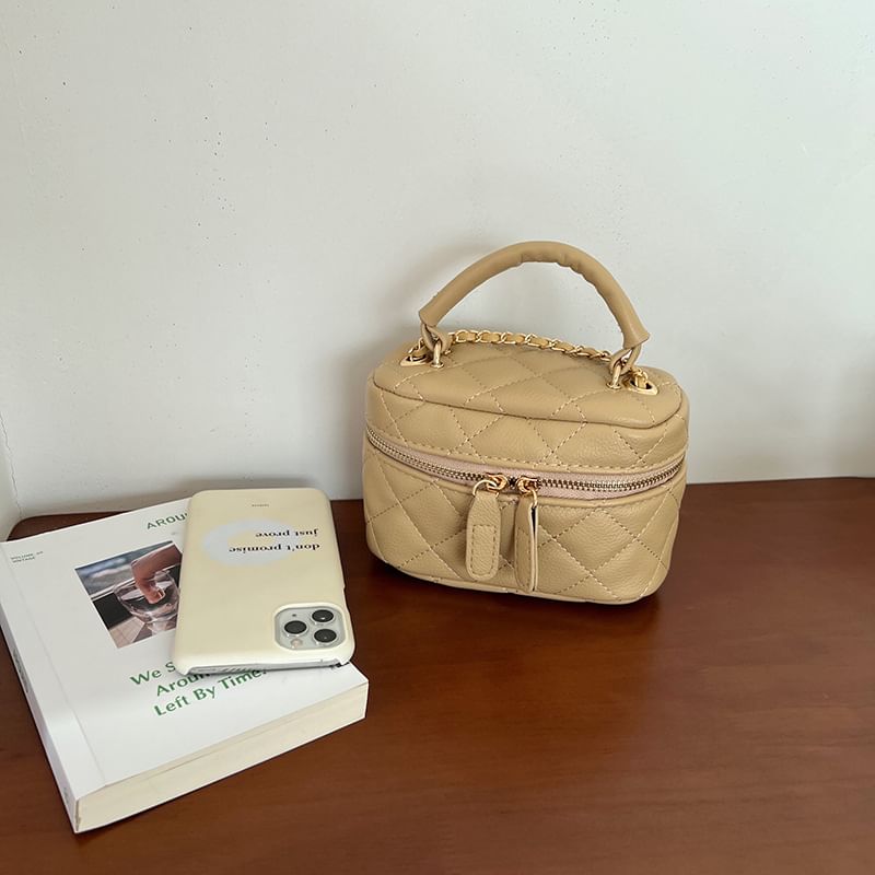 Quilted Plain Crossbody Bag Faux Zip Leather