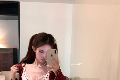 Ruffle Panel Top Floral Print High Cardigan Bow Sleeveless Striped Mini A-Line Skirt Waist Plaid /