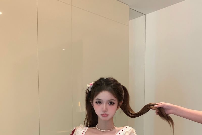 Ruffle Panel Top Floral Print High Cardigan Bow Sleeveless Striped Mini A-Line Skirt Waist Plaid /